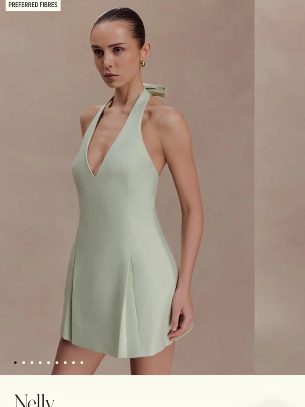 Meshki Halter V-Neck Mini Dress in pistachio green - Picture 3 of 8